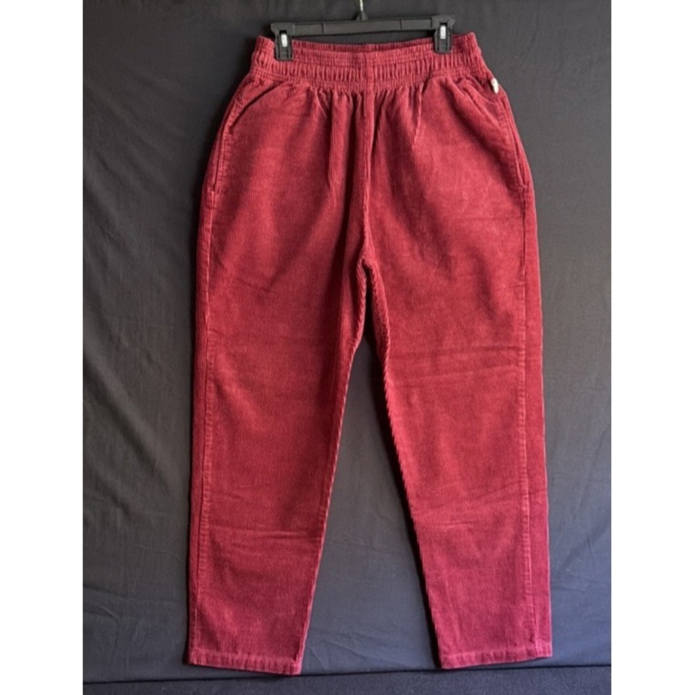 COOKMAN CHEF PANTS SIZE LARGE Black Burgundy Corduroy Elastic Waist /Loop